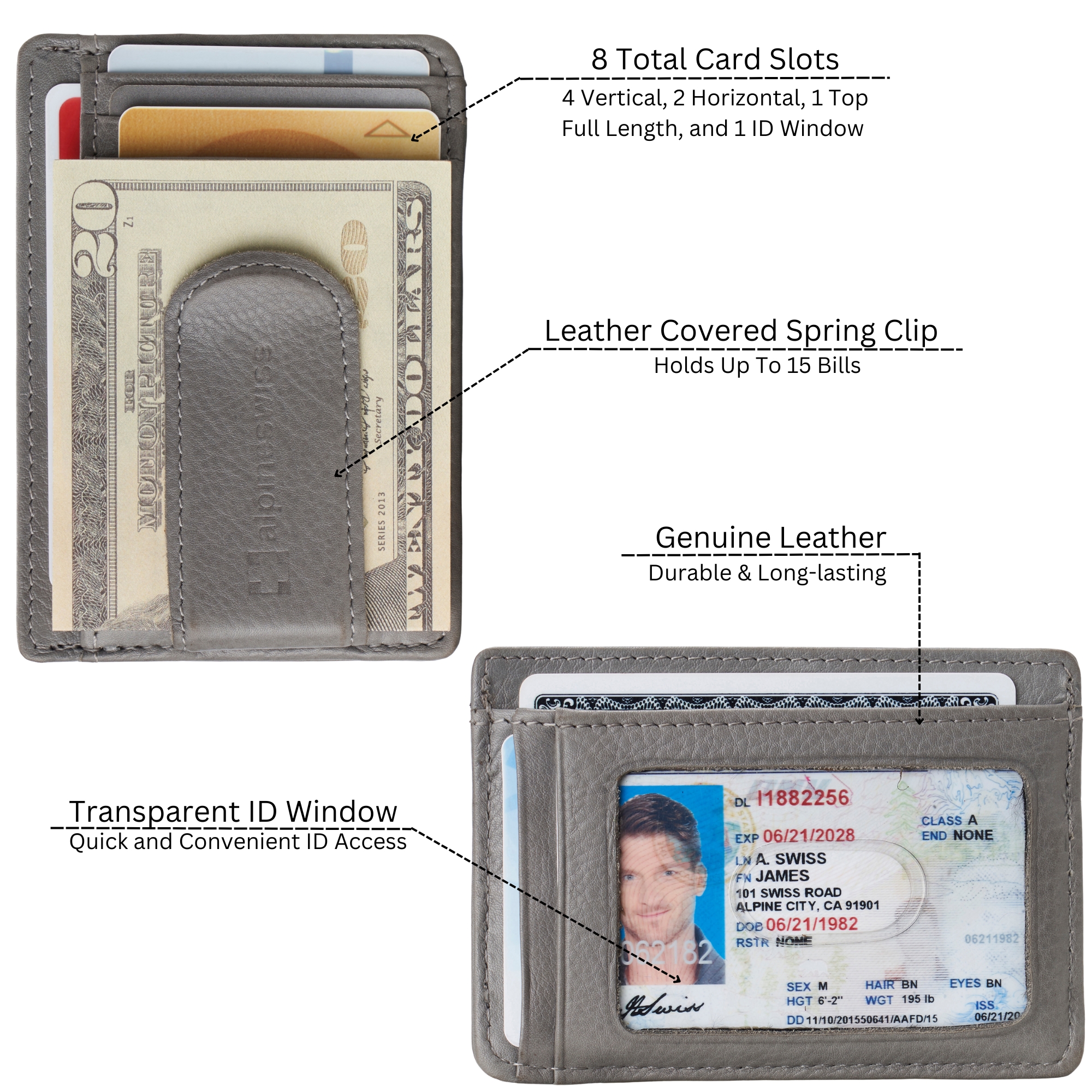 Alpine Swiss Mens RFID Money Clip Leather Minimalist Wallet